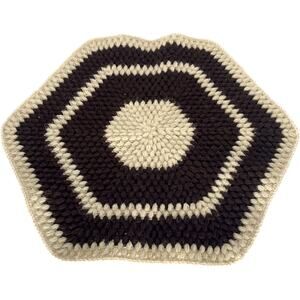 Rug 19" Hexagon Brown Beige Crochet Vintage Doily Mat Floorcloth Acrylic Yarn
